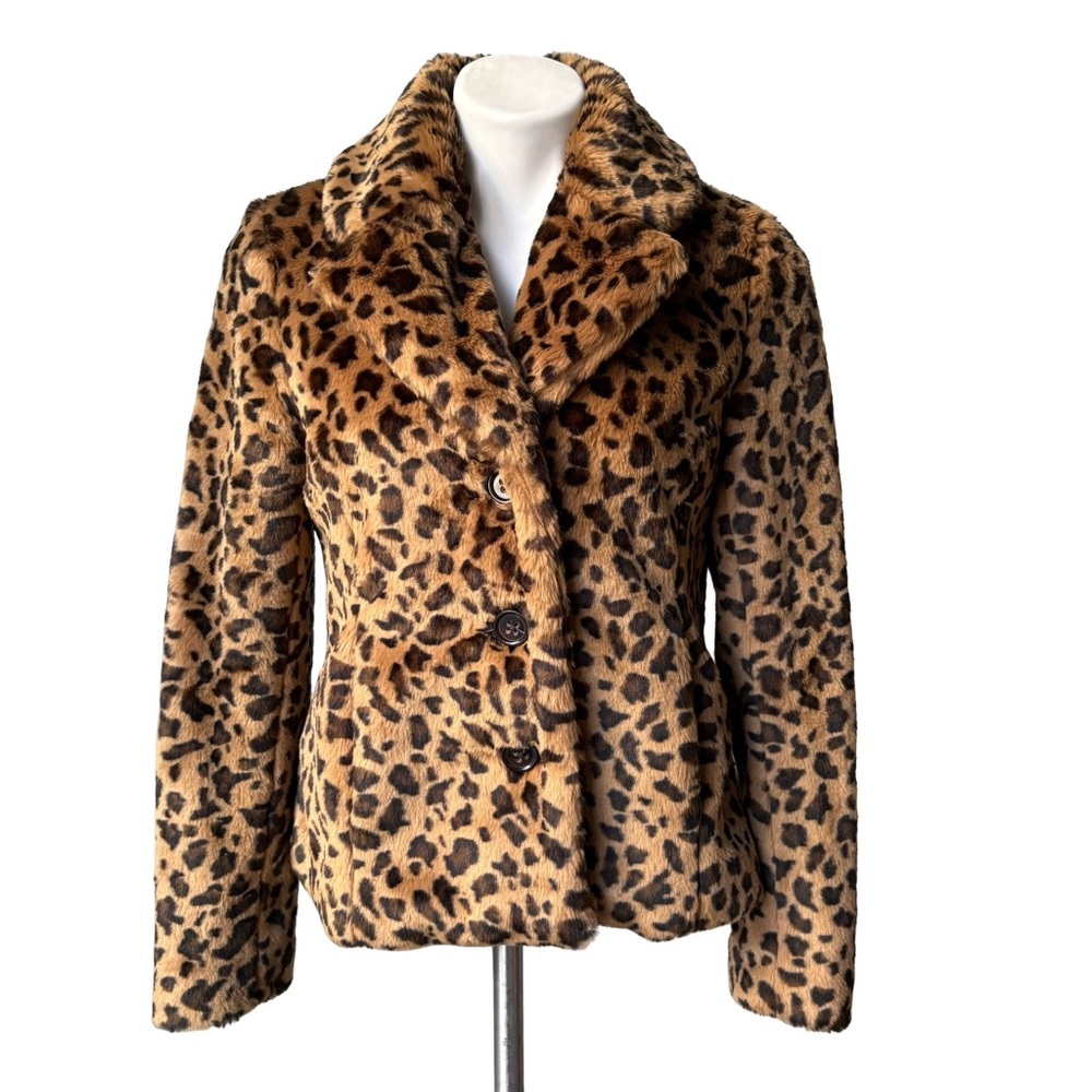 Banana Republic Y2K Safari Leopard Print Faux Fur Jacket, Sz S - Picture 2 of 15